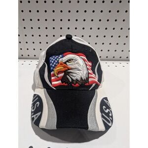USA Eagle American Flag Embroidered‎ Baseball Cap Hat Patriotic Black White